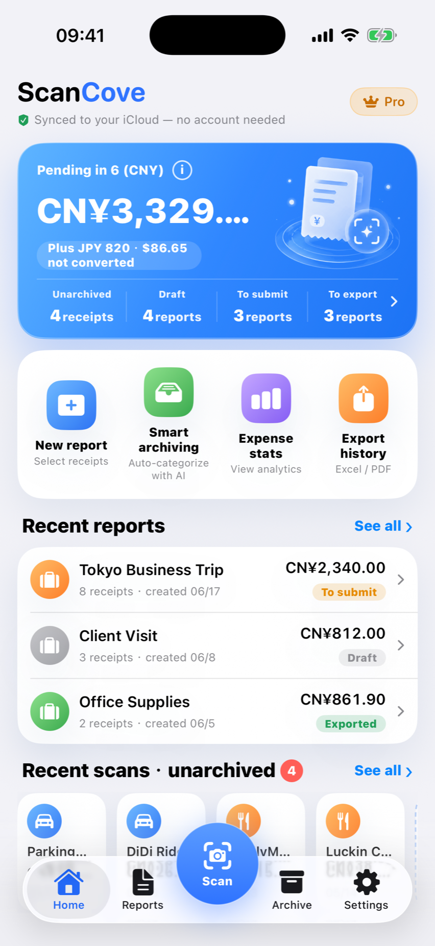 ScanCove home screen